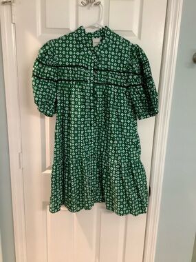 Anthropologie Leandra Shirred Yoke Mini Dress by Maeve in green